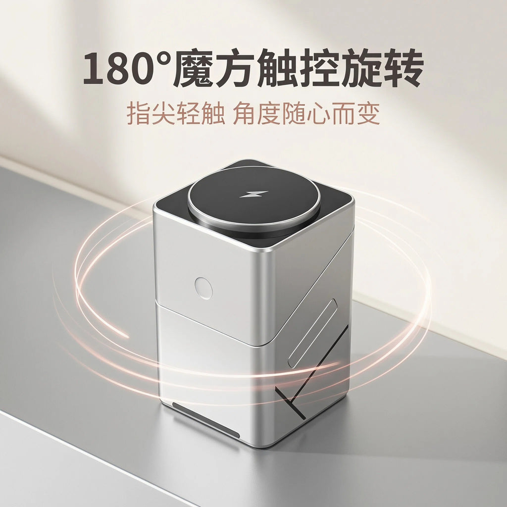 Spot Rubik's Cube Wireless Charging Three-in-One Magnetic Suction Rotating Bracket Suitable for Apple Watch Headset Mobile Phone Charging Base